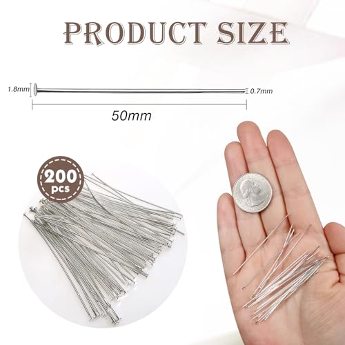 TOAOB 200 Stück 50mm Nietstifte Kettelstifte Prismenstifte Silberton Messing für DIY Schmuckherstellung