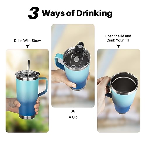 Image of 20 oz Tumbler with Handle, Stainless Steel Insulated Tumblers with Lid and Straw, Double Wall Vacuum Insulated Tumbler, Leak-proof, Insulated Travel Mug Coffee Cup (Gradient)