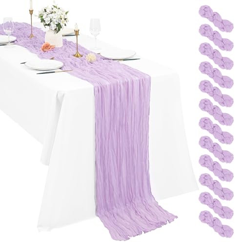 Lot de 12 Chemins de Table en étamine Chemin de Table Bohème en Gaze de 55 x 300 cm, Chemin de Table Rustique et Romantique pour fête de Mariage...