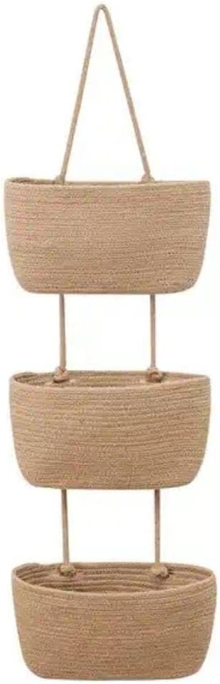 Rosslyn Jute Over The Door Hanging Basket, 3-Tier Wall Mount Hanging Basket Organizer Decorative Hanging Storage Basket For Living Room, Bathroom, Kitchen And Bedroom - Brown
