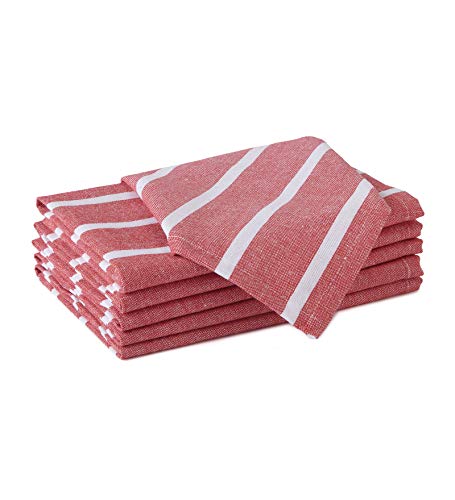 Image of Encasa XO Dining Table Napkins Set of 6, 50x50 cm | Machine Washable Reusable, Recycled Cotton Cloth Napkin, Soft & Absorbent, Table Decor for Hotels, Farmhouse - White & Roma Red Stripes