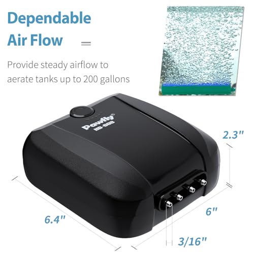 Image of Pawfly Aquarium Air Pump Oxygen Pump for 10-200 Gallon Fish Tanks Buckets Dual Outlet Adjustable Ultra Quiet Aerator Pump with Accessories