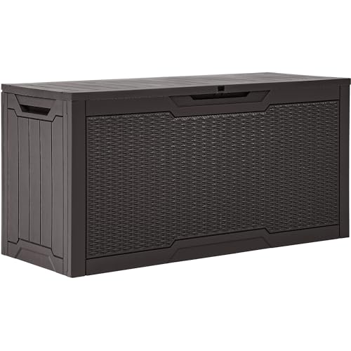 YITAHOME 80 Gallon Outdoor Storage Box, Large Water Resistant Resin Deck Box, Indoor Outdoor Lockable Rattan Storage Container for Patio, Garden, Cush