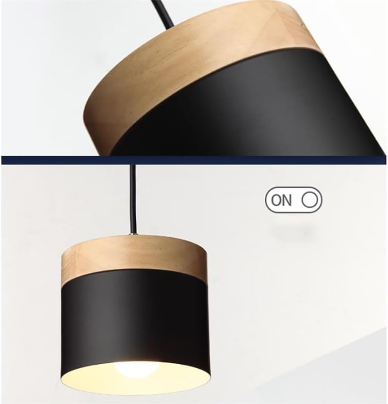 Lámpara colgante de metal con madera E27 para techo de comedor 6