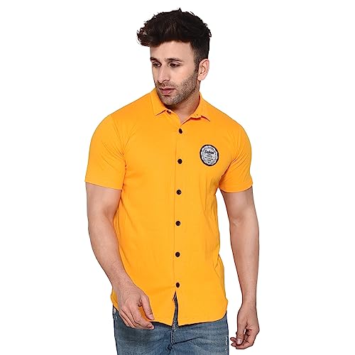 Image of Geum Men's Casual Shirt with Graphic Print | Short Sleeve Button-Down Shirt for Casual & Streetwear Look | Cotton Blend Slim Fit Shirt