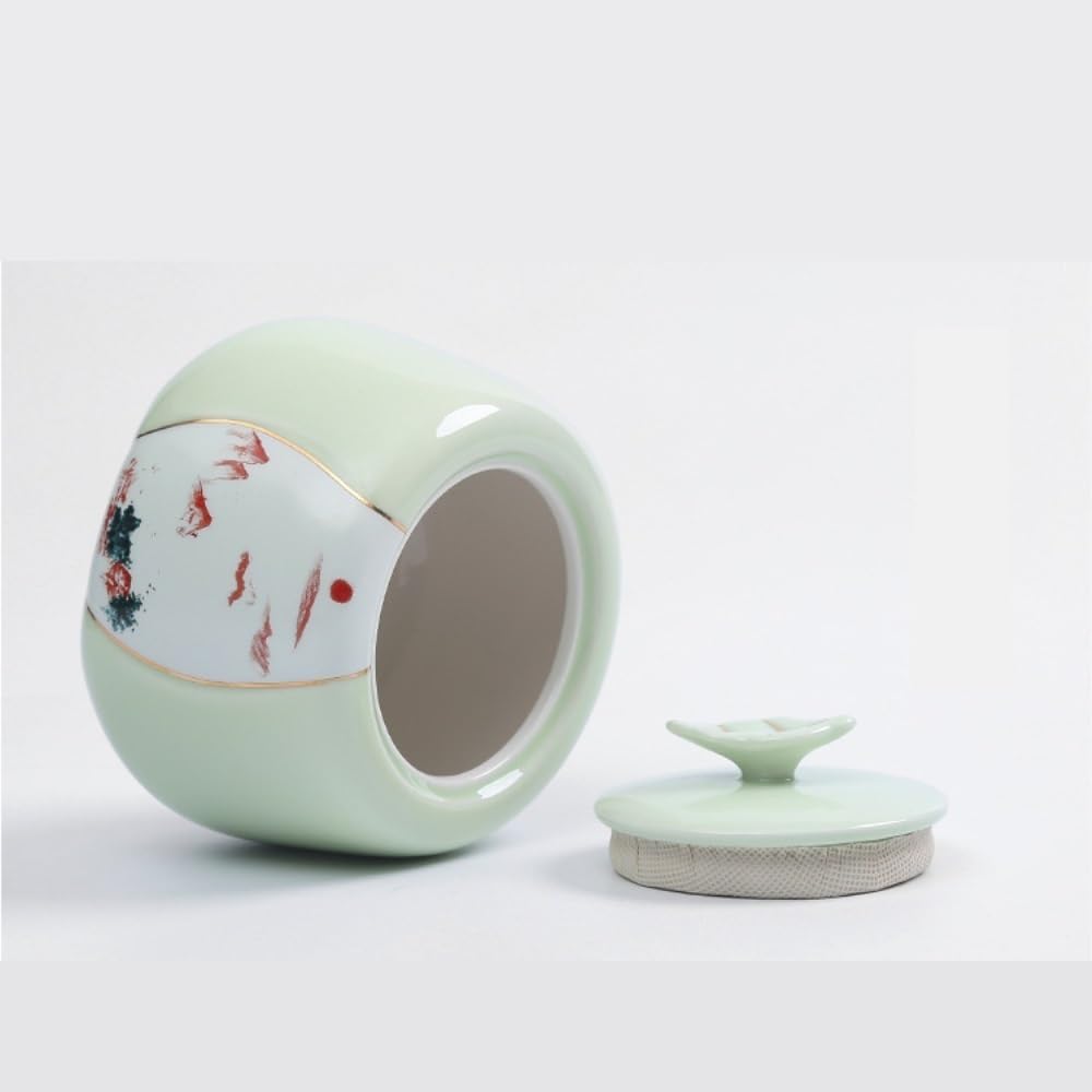 Tarro De Azúcar Recipiente for almacenar té a Granel de celadón, Tarro cerámica Sellado, for condimentos Cocina, Individual Estilo Retro Chino Bote De Té(D)
