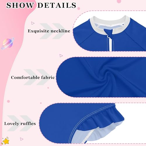 Plain Royal Azure Baby Girl Bathing Suit Long Sleeve UPF 50+ One Piece Toddler Swimsuit Size 3T3