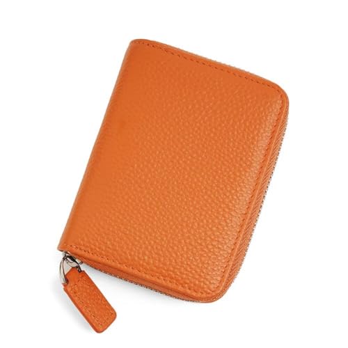 Small Leather Wallet Minimalist RFID Blocking Credit Card Holder Zipper Around Wallet with Card Slots and Coin Pocket Dark Green One Size(Orange)