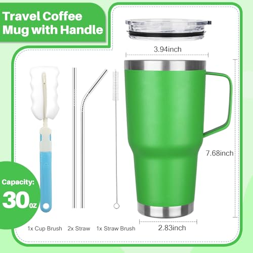 Image of 30 oz Tumbler with Handle, Stainless Steel Insulated Tumbler with Lid and Straw, Double Wall Vacuum Coffee Mug Tumbler, Insulated Coffee Thermal Cup for Cold and Hot (Fruit Green)