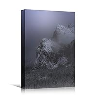 Canvas Wall Art Snowy Tops Cool Dramatic Mountain Nature Photography Romantics - 12x18 inches