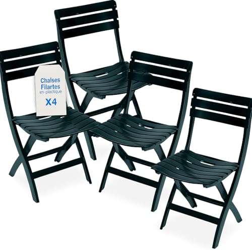 Tomaino - Chaise d'extérieur pliable en plastique - Lot de 4 chaises portables pour extérieur et intérieur, jardin, balcon, camping - (Nouveau vert)