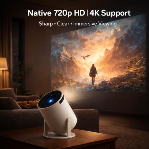 Image of Casaquin P01 LED Projector, [Recommended Use: Home Cinema, & Outdoor Movies], Native 720p HD with Built in Speaker and Rotatable Design, 2000 Lumens, White, Standard Size