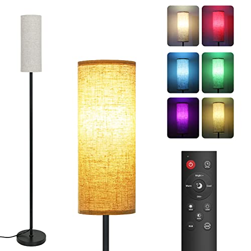 Osairous Lampara De Pie RGB Regulable, Lampara De Pie Salon Con Mando A Distancia, Pantalla De Lino Lampara de pie Vintage, Lampara Pie para Salon, Dormitorio, Oficina