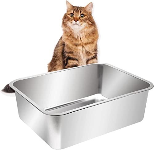 UPSKY Geschlossene Katzenklo Aus Edelstahl – Extra Groß, Mit Deckel, 30 L Fassungsvermögen, Inkl. Schaufel