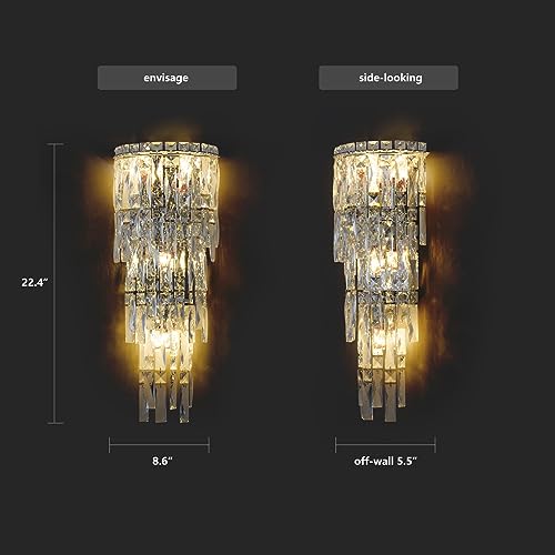 Wall Sconces,Modern Crystal Wall light Fixtures Indoor Luxury Chrome Wall Lamp,K9 Acrylic Crystal Drops Wall Lamp,Elegant Wall Lighting for Bedroom Bathroom Hallway Living room Mirror Bedside - Image 4