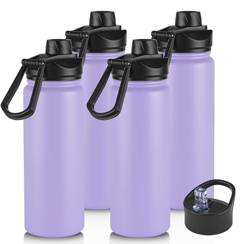 24oz Insulated Water Bottle with Straw Lid, Stainless Steel Metal Water Bottle with Straw & Wide Mouth Lid, Double Wall Vacuum Water Bottle for Hiking Camping, Lavender 4 Pack