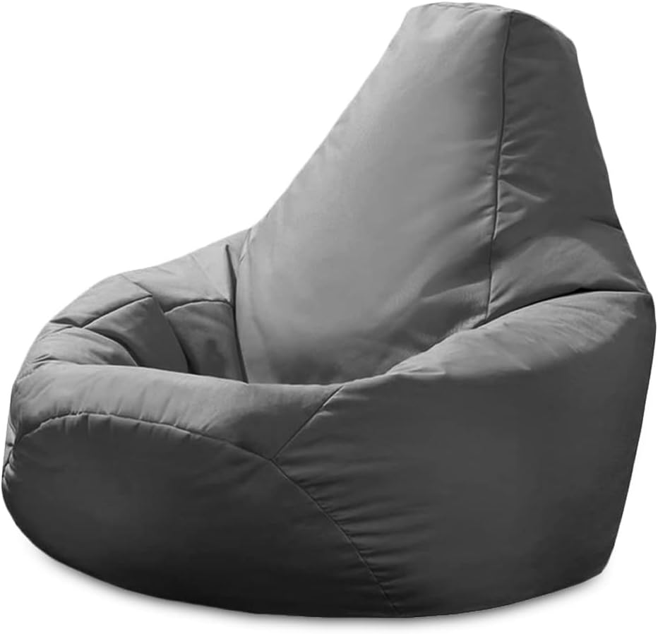 Adult Highback Beanbag Chair - Large Water-Resistant for Indoor and Outdoor Use - Lounge or Gaming Chair - Manufactured in UK (Grey)