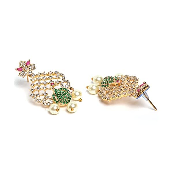 ZENEME Zenem Gold Plated White & Red American Diamond Studded With Drop Pearl Beaded Jewellery Set For Women & Girl - Image 7