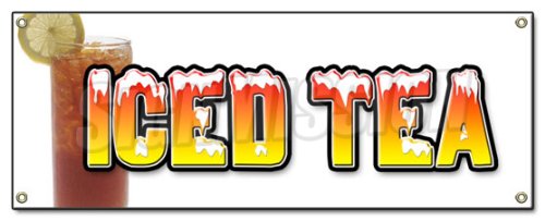 Iced Tea Banner 18" X 48" Heavy Duty 13 Oz Vinyl Banners with Grommets Single Sided