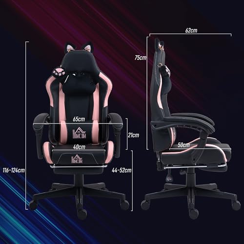 Sedia Gaming Ergonomica con Orecchie da Gatto, Poltrona Gaming Ufficio Reclinabile in Finta Pelle con Poggiapiedi, Poggiatesta e Altezza Regolabile, Supporto Lombare e Cervicale, Nero - Sedia gaming - Immagine 2