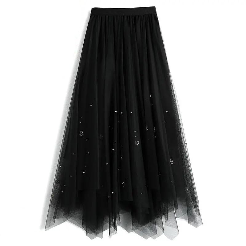 Women's Elastic Irregular Gauze Skirts Loose Solid High Waist Asymmetrical Skirt3