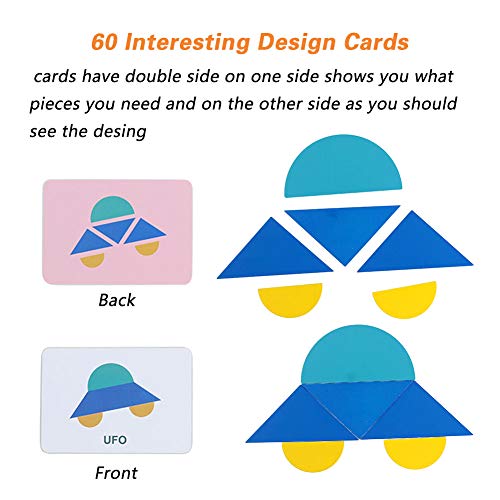 Wooden Animals Jigsaw Puzzles Educational Toys Shapes Puzzles Pattern Blocks for Toddlers Fine Motor Games Sorting and Stacking Toys for Boys Girls Age 3+(36 Shape Pieces& 60 Design Cards in Iron Box) - Thumbnail 2