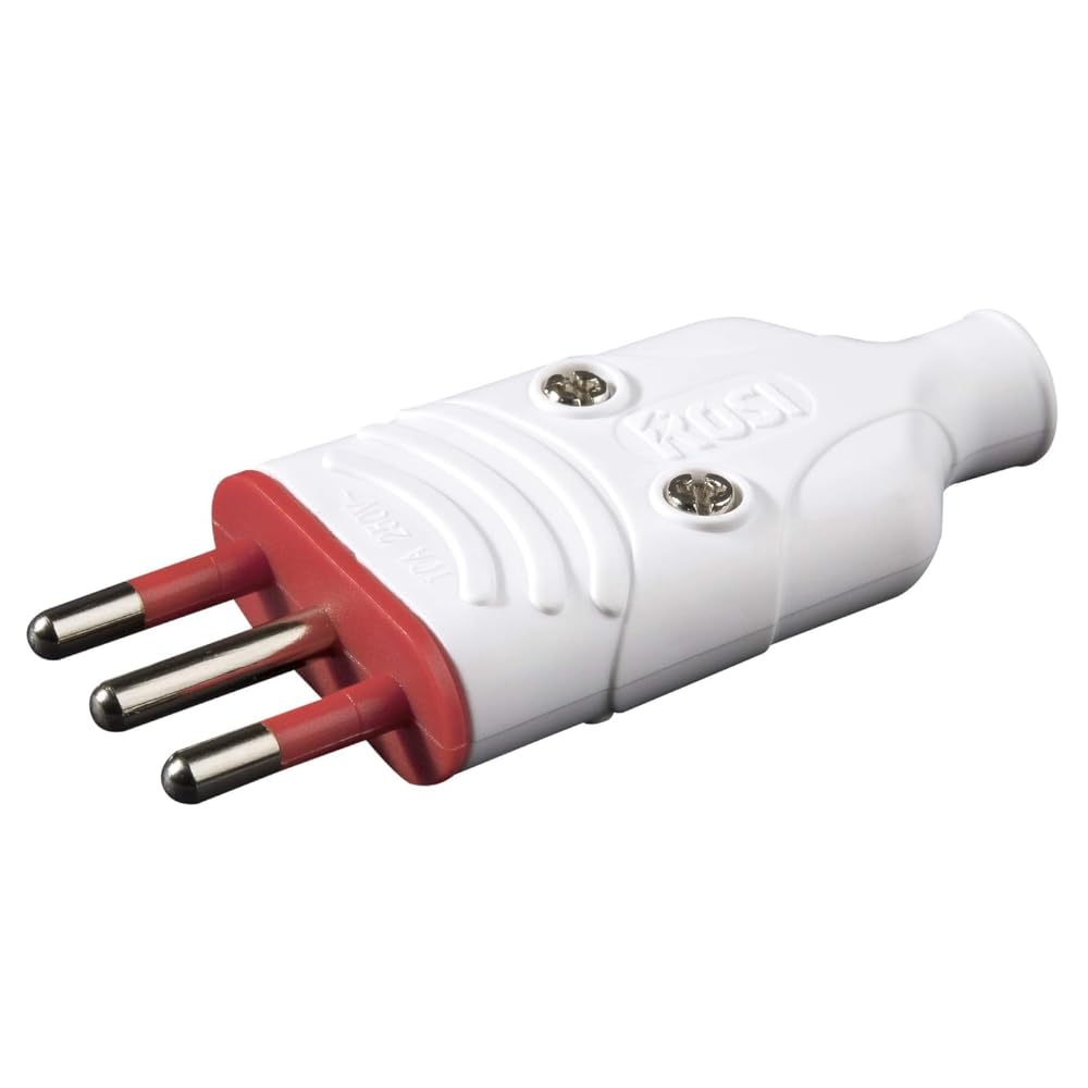10 wtyczek 16 A, 220 V, 230 V, wygięte pod kątem 90°, 2P+T, duża wtyczka włoska, standard włoski, biały, profesjonalny model, guma zapobiegająca zgniataniu, idealna do kabli zasilających i