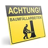 PRINTIMA Achtung Baumfällarbeiten Schild 40x30 cm – Warnschild Forstbetrieb aus PVC – Hinweisschild Waldarbeiten & Kettensäge – Inklusive Montageset (Dübel & Schrauben) – Wetterfest