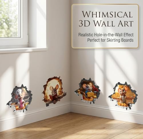 Set de 6 adhesivos 3D de ratones para pared miniatura 6