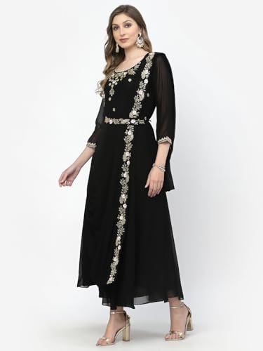Image of Women's Embroidered Maxi Fit Flared Ethnic Sharee Dress Gown.