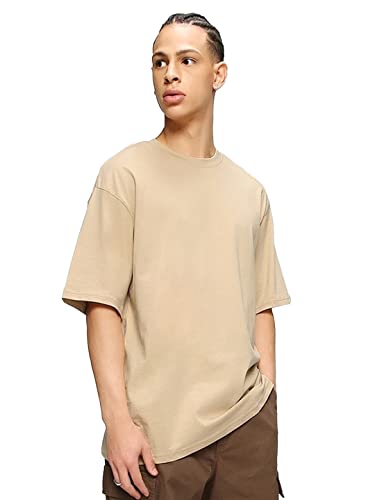 Image of Bewakoof Men's 100% Cotton 220 GSM Solid Oversized Fit Round Neck T-Shirt