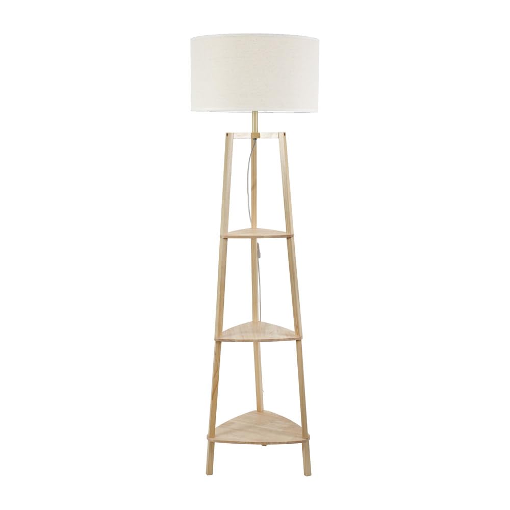 ValueLights | Natural Wooden 3 Tier Shelf Floor Lamp with White Trim Drum Shade Living Room Lounge Light | Floor Lamps, Home Décor & Improvement Essential | Included LED Bulb