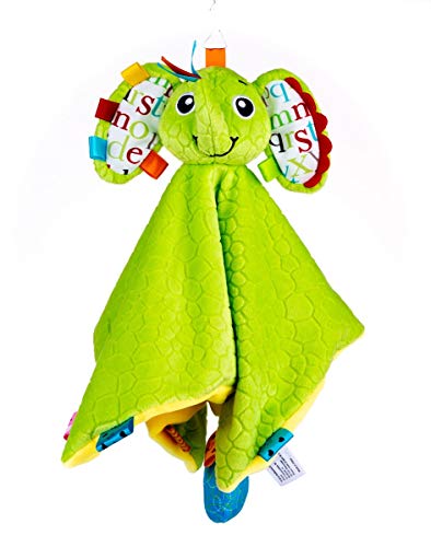Dumel Balibazoo mantita de bebe con sonajero, elemento chirriante y susurrante en forma de elefante verde con nubecita azul