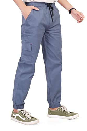Image of UNOseven Boys Cargo Jogger Pants - Pure Cotton - Slim Fit - Sky Blue - Size 11-12 Years