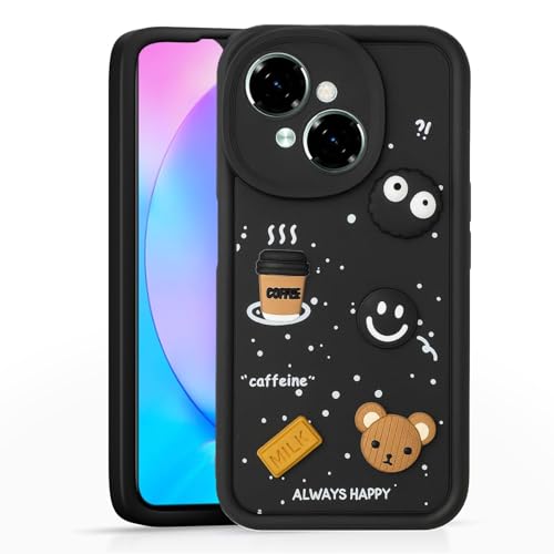 Image of Bintage Cute Fun Ball | Taddy Cartoon 3D Smiley Coffee | Milk Case | Full Camera Protection Back Cover Compatible for Tecno KL4 / Spark Go1 - Black