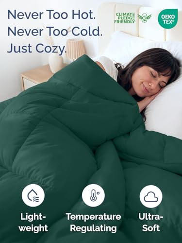 Image of Full Size, Emerald /Light Sage Green Alternative Down Comforter - Warm & Breathable Hotel Quality Bedding for Men, Women, Kids & Teens - All Season Oversized Cooling Microfiber Duvet Insert Comforter