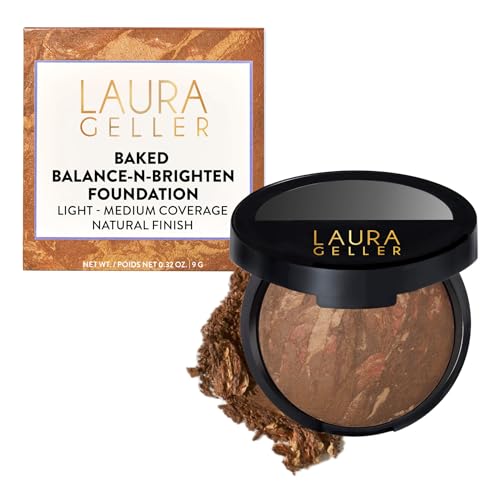 LAURA GELLER NEW YORK Award-Winning Baked Balance-n-Brighten Color Correcting Powder Foundation – Handmade in Italy – Buildable Coverage, Matte Finish – For Mature &amp; Sensitive Skin – 09 Toffee