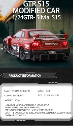Image of Invite Enterprise 1:24 Nissan GTR Skyline S15 Diecast Metal Pull Back Car with 4 Openable Doors with Sound and Light Toy Decoration car Best Gift Toys for Kids 【Colors as Per Stock】