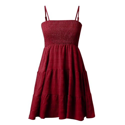 Babydoll Dress for Women Casual Summer Smocked Cami Square Neck Mini Sundress Vacation Tiered Ruffle Beach Dress3