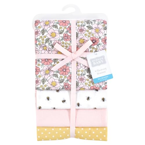 Image of Hudson Baby Unisex Baby Cotton Flannel Receiving Blankets, Pink Yellow Pretty Floral, One Size