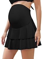 SHEKINI Frauen Rüschen Hohe Taille Umstands Swim Rock Eingebaute Shorts mit Taschen(Schwarz,3XL)