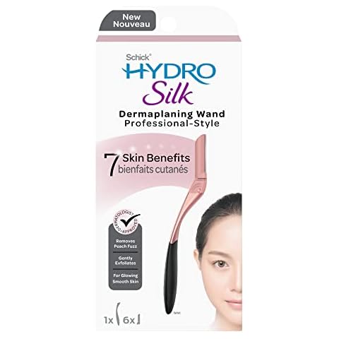 Schick Hydro Silk Dermaplaning Wand, Dermaplaning Tool for Face with 6 Refill Blades | Dermaplane Razor for Women Face, Dermaplane Tool, Eyebrow Razor, Face Razor, Professional Style Skincare Tool Cover