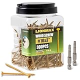 LIONMAX Deck Screws 3 Inch, Wood Screws #10 x 3, 300 PCS, Rust Resistant, Exterior Epoxy Coated, Outdoor Decking Screws, Torx/Star Drive Head Deck Screw, T25 Star Bit Included, Tan