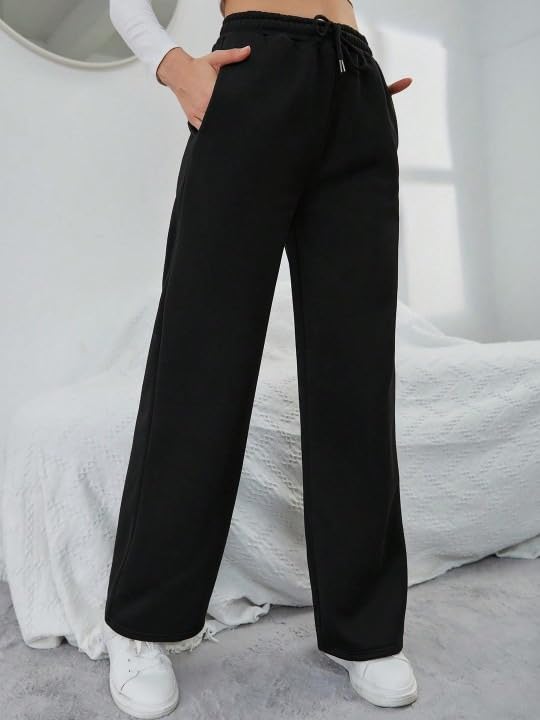 Image of Women's Relaxed Fit Grey Trouser, Straight Fits High Waist Pants with Pockets for Sporty & Casual Look