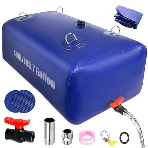 400 L/105.7 Gallon Water Storage Bladder Foldable Portable Water Bladder Tank Large Capacity Water Bag Container for Camping Truck RV Emergency Outdoor-Blue
