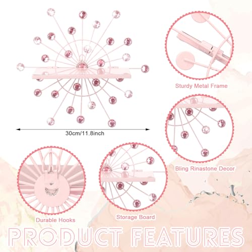 Image of Yaocom 3 Pcs Bling Crystal Floating Shelves Metal Starbursts Wall Decor Folding Shelf Pink Corner Shelves Hanging Wall Mounted for Storage Bedroom Bathroom Living Room Kitchen Office Home Decoration