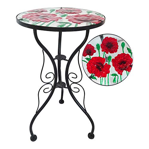 Comfy Hour 22" Metal Red Flower Glass Top Flowerpot Holder Plant Support Stand Decor For Home & Garden, Red, Spring In Garden Colletion #TOP18