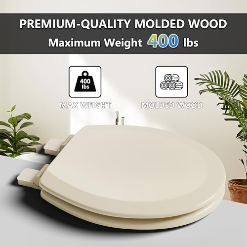 Image of Angol Shiold Slow Close Wood Toilet Seat(Bone, Round 16.5'')
