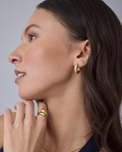 PAVOI 14K Gold Plated Star Shine Hoop Earrings for Women | Cubic Zirconia Celestial Chunky Hoops Earrings4