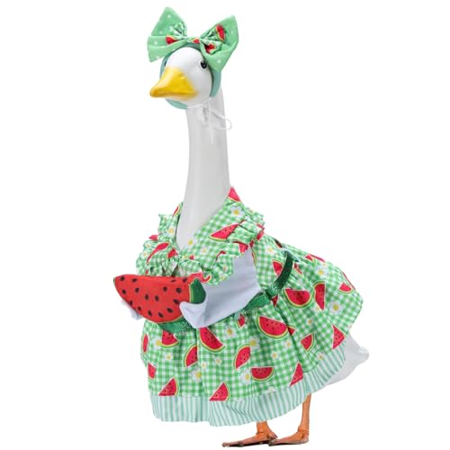 EKOREST Summer Porch Goose Outfits for 23 Inch Lawn Statue Watermelon Costume for Plastic/Cement Statue Duck Sculpture Clothes for Spring Yard Patio Party Decoration